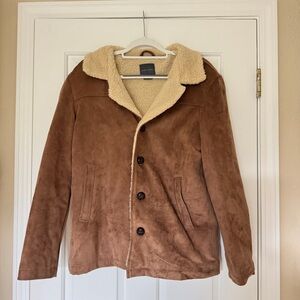 Vintage Inspired Brown Faux Suede Shearling Coat